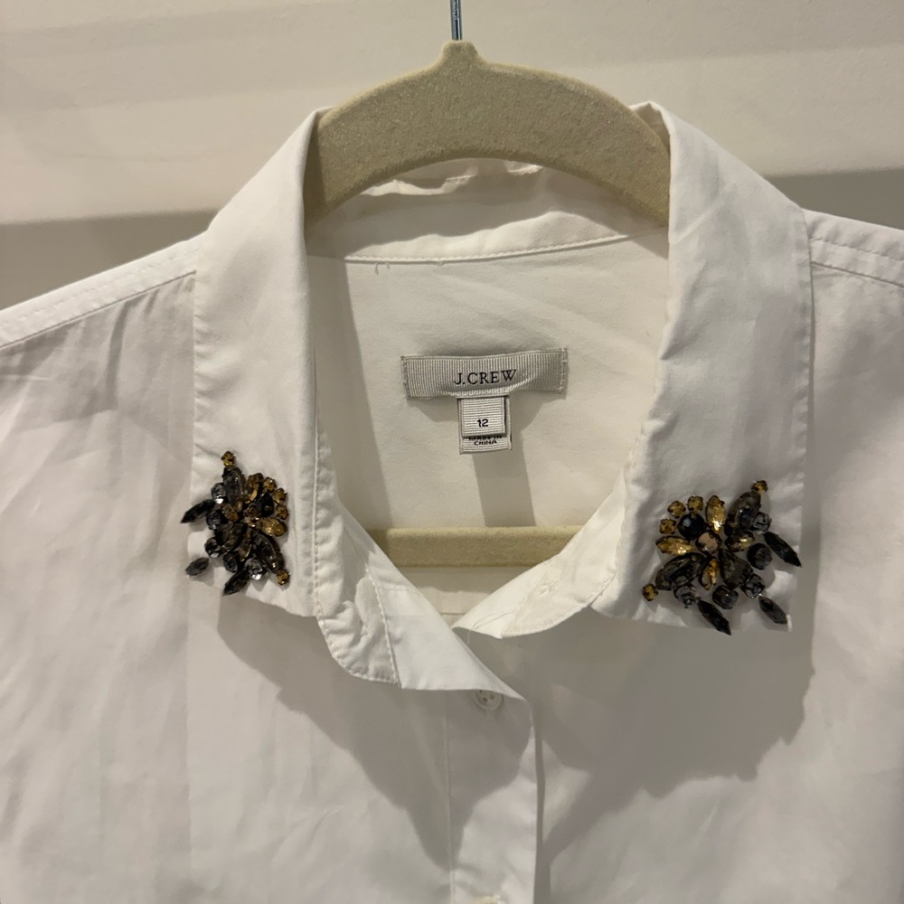 J. Crew White button-down Shirt with Collar embellishments